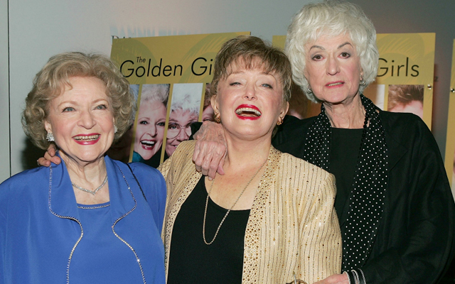Above: Betty White, Rue McClanahan and Bea Arthur at the DVD release party for Golden Girls in November 2004 in Los Angeles, California