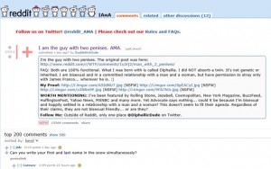 Above: 'DoubleDickDude' gets candid on Reddit