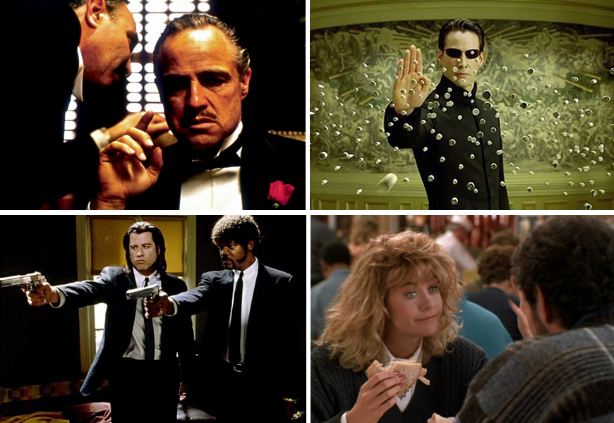 Above (clockwise): The Godfather, The Matrix, When Harry Met Sally and Pulp Fiction
