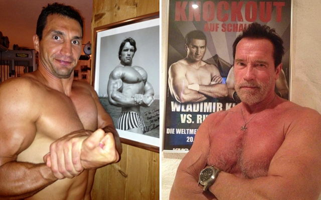 Wladimir Klitschko and Arnold Schwarzenegger (Photos: Twitter)