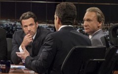 Above: Ben Affleck and Bill Maher look on as Sam Harris speaks during 'Real Time With Bill Maher'