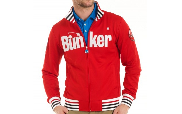 Above: Bunker Mentality's golf zipper jacket in red