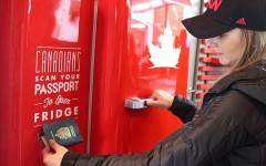 Above: A beer fridge in Olympic Village opens only with Canadian passport (Photo courtesy: Molson Canadian)