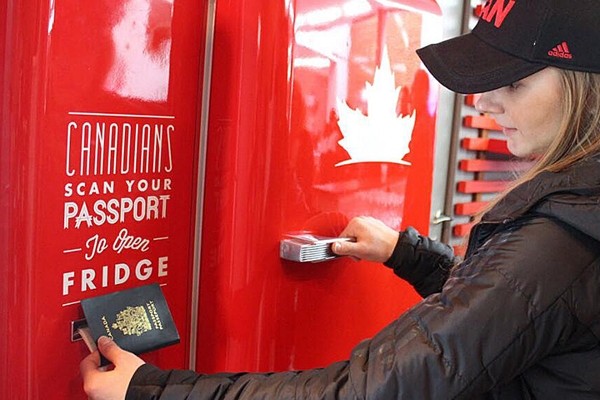 Above: A beer fridge in Olympic Village opens only with Canadian passport (Photo courtesy: Molson Canadian)