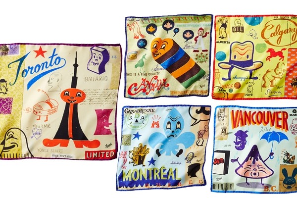 Above: Gary Taxali's Canadiana-themed pocket squares, exclusive to Harry Rosen