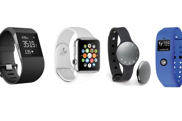 Above (L-R): the FitBit Surge, the Apple Watch, the Misfit Shine and the Runtastic Orbit