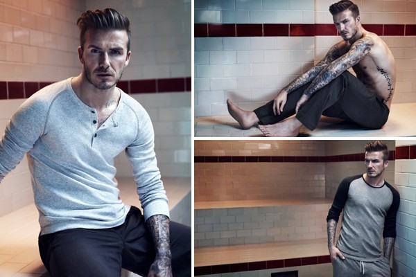 Above: Beckham models his latest line of H&M Bodywear in an old-style sports changing room (Courtesy of: H&M)