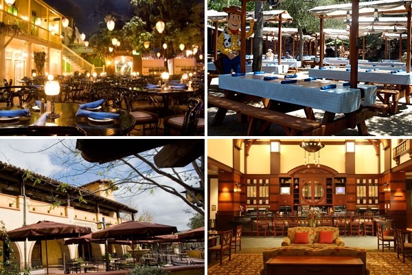Above (clockwise): The Blue Bayou, The Big Thunder Ranch Restaurant, Napa Rose and The Wine Country Trattoria