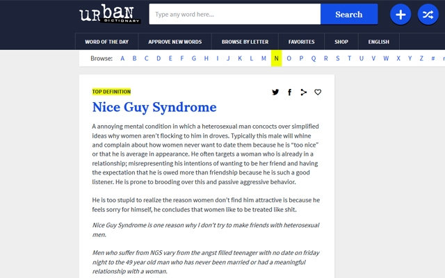 Above: Urban Dictionary's definition of 'Nice Guy Syndrome'
