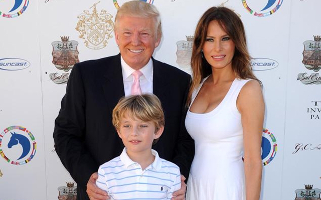 Donald Trump with wife Melania and son Barron at the Trump Invitational Grand Prix in Palm Beach, Fla. in January