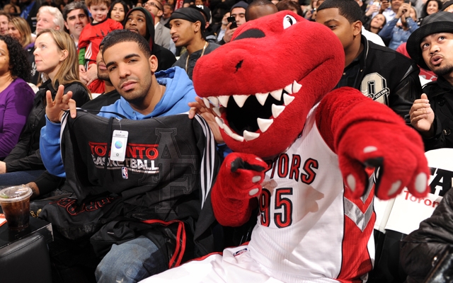 Above: Drake sits courtside as the Toronto Raptors host the Washington Wizards in December 2010 at the Air Canada Centre in Toronto (Ron Turenne/NBAE)
