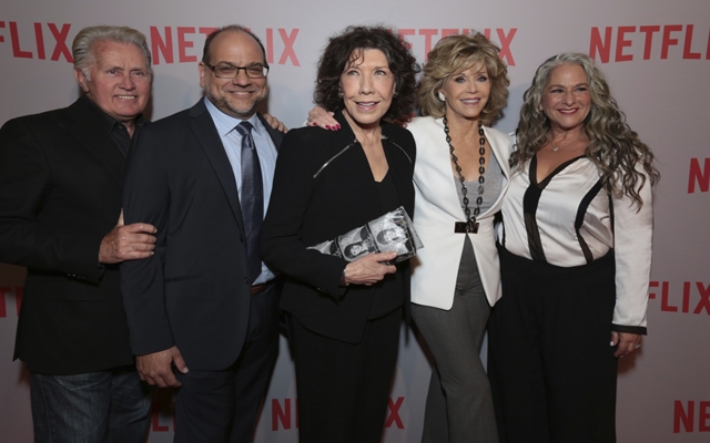 Above: The cast and creators of the Netflix comedy, 'Grace and Frankie'