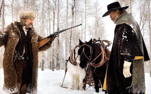 Above: Kurt Russel and Sam Jackson square off in 'The Hateful Eight'.