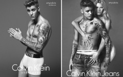 Above: Calvin Klein Jeans and Calvin Klein Underwear bring together Justin Bieber and Lara Stone for their spring 2015 global advertising campaign