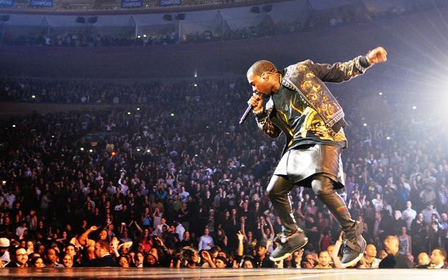 Above: Kanye West on stage during the Watch The Throne Tour