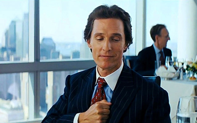Above: Matthew McConaughey as Mark Hanna in 'Wolf Of Wall Street'