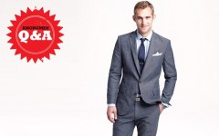 Above: J Crew's chambray blue Ludlow suit
