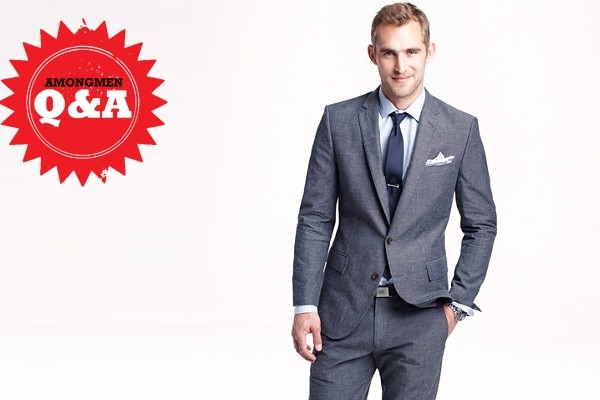 Above: J Crew's chambray blue Ludlow suit