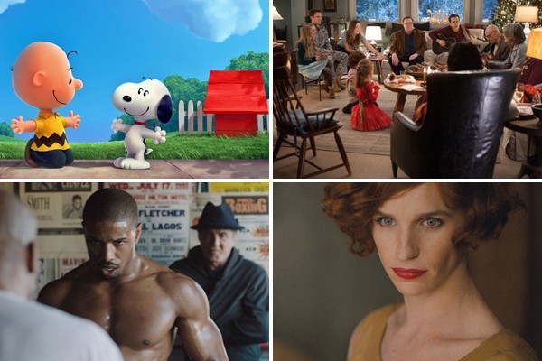 Above (clockwise): The Peanuts Movie, Love The Coopers, The Danish Girl and Creed all hit theatres this month