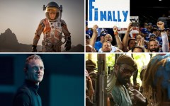 Above (clockwise): 'The Martian' starring Matt Damon, The Toronto Blue Jays are in the playoffs, 'Beasts of No Nation' hits Netflix this month and the 'Steve Jobs' biopic with Michael Fassbender