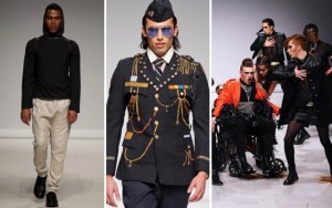 Above L-R: A model walks the Seraghadaki runway wearing an upper garment embedded with LED lights, a Jepri Studio ensemble and the RiaToss fashion performance