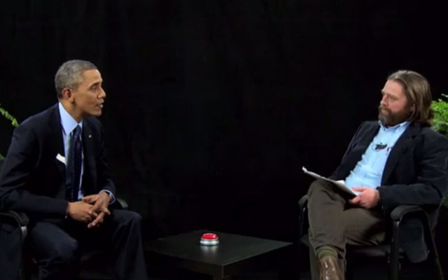 President Barack Obama and Zach Galifianakis chat between two ferns (Photo: Funny or Die)