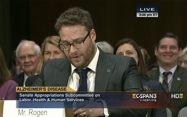 Above: Actor Seth Rogen gives a touching personal testimony to senate on Alzheimer's Disease