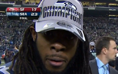 Above: A screencap from Seahawks star Richard Sherman's crazy postgame interview with Erin Andrews