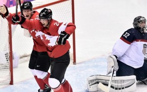 Above: Team Canada beats USA 1-0 to advance to men's hockey gold medal game