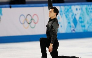 Above: Patrick Chan took the silver medal in men's figure skating behind his Japanese rival, 19-year-old phenom Yuzuru Hanyu