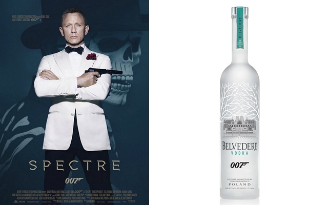 Above: 'Spectre' partners with Belvedere Vodka, changes James Bond’s signature drink to a dirty martini