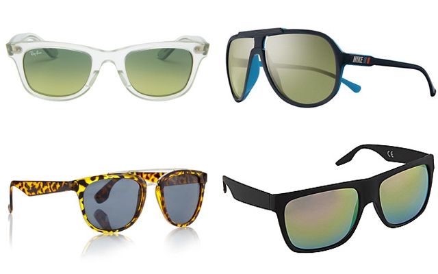 Above, clockwise: Trendy sunglasses for 2014 from Ray-Ban, Nike, Topman and Aldo
