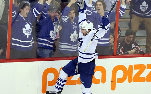 Above: Toronto Maple Leafs' Joffrey Lupul celebrates his goal after defeating the Ottawa Senators on Saturday April 20, 2013 (Photo: The Canadian Press)