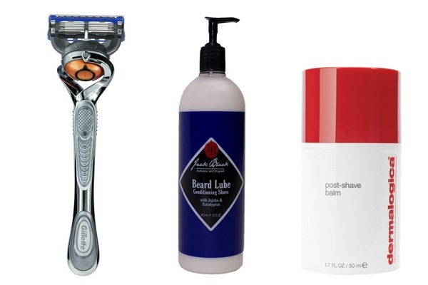 Above: Gillette's Fusion ProGlide Power Razor with Flexball Technology, Jack Black's Beard Lube Conditioning Shave and Dermalogica’s Post Shave Balm