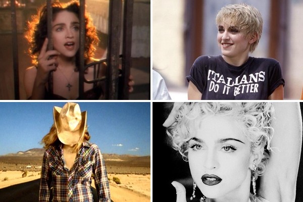 Above (clockwise): Video screencaps from Madonna's Like A Prayer, Papa Don't Preach, Vogue and Don't Tell Me music videos