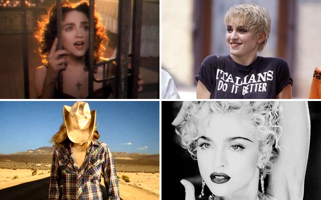 Above (clockwise): Video screencaps from Madonna's Like A Prayer, Papa Don't Preach, Vogue and Don't Tell Me music videos