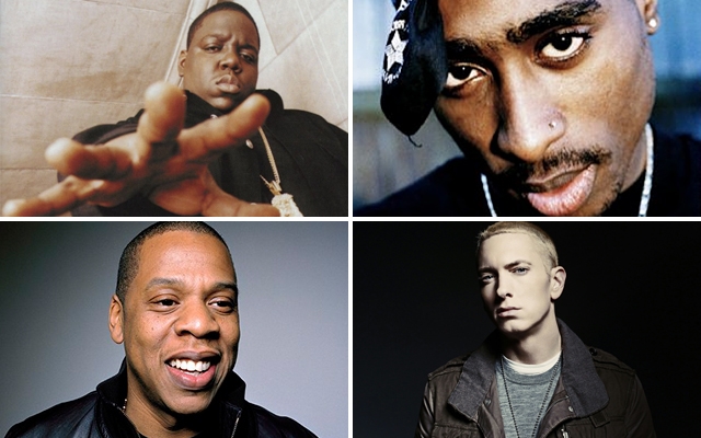 Above (clockwise): The Notorious B.I.G., Tupac, Eminem and Jay-Z