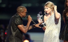 Above: Kanye West takes the microphone from Taylor Swift onstage during the 2009 MTV Video Music Awards in New York City