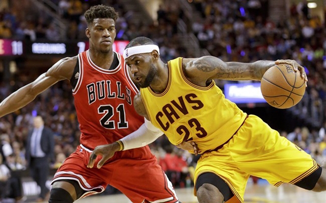 Above: Cleveland Cavaliers forward LeBron James and Chicago Bulls guard Jimmy Butler