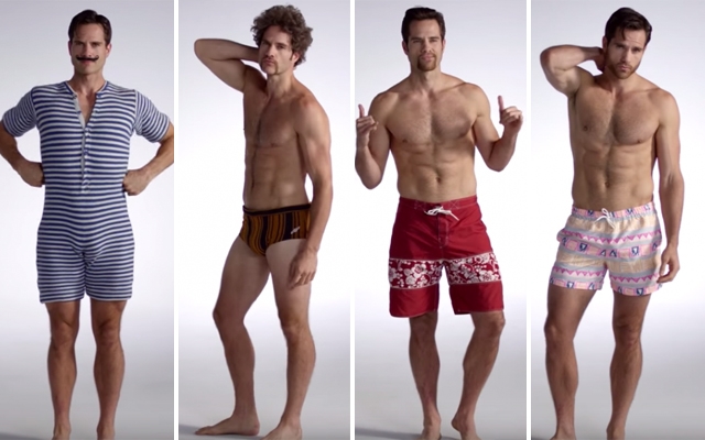 Above: Men's bathing suits from 1915, 1975, 1995 and 2015