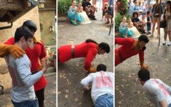 Above: Guy challenges Disney World's Gaston to a push-up contest