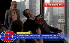 Above: A flying shark skewers a Rob Ford impersonator in 'Sharknado 2'