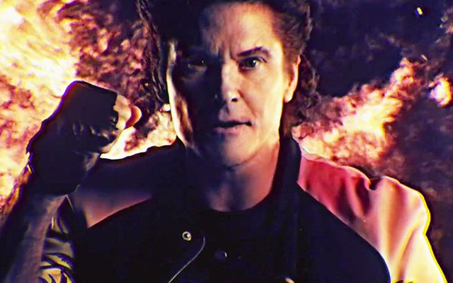 Above: David Hasselhoff's new music video features amazingly dated graphics, dinosaurs, vikings, keytars and flamethrowers