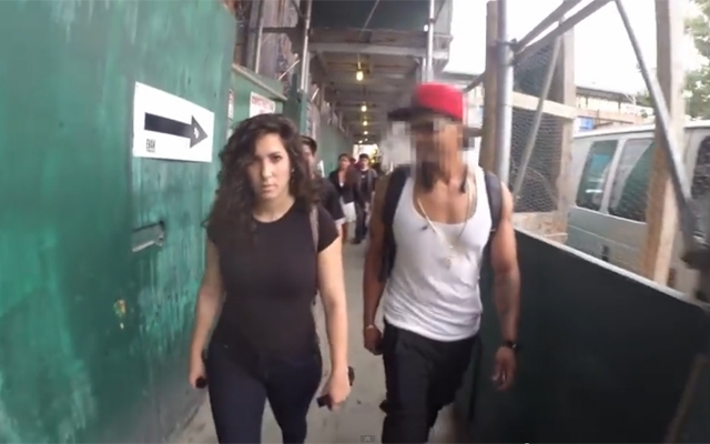 Above: The viral video that shows a woman harassed 100 times in 10 hours walking in NYC