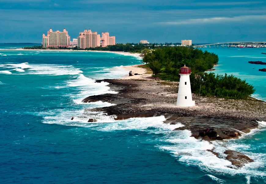 Above: The lighthouse in Nassau, Bahamas and tourist resorts in the city (Photo: Daniel Korzeniewski/Shutterstock)