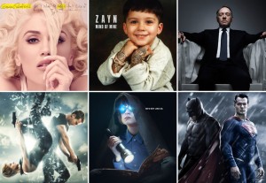 Above (top L-R): Gwen Stefani’s ‘This is What the Truth Feels Like’ and Zayn Malik’s ‘Mind of Mine’ are released this month and Kevin Spacey is back as Frank Underwood in ‘House of Cards’ Above (bottom L-R): The latest in the Divergent series, ‘Allegiant’ and Jeff Nichols’ ‘Midnight Special’ hit theatres on March 18th, while ‘Batman V. Superman: Dawn of Justice’ hits theatres on March 25th