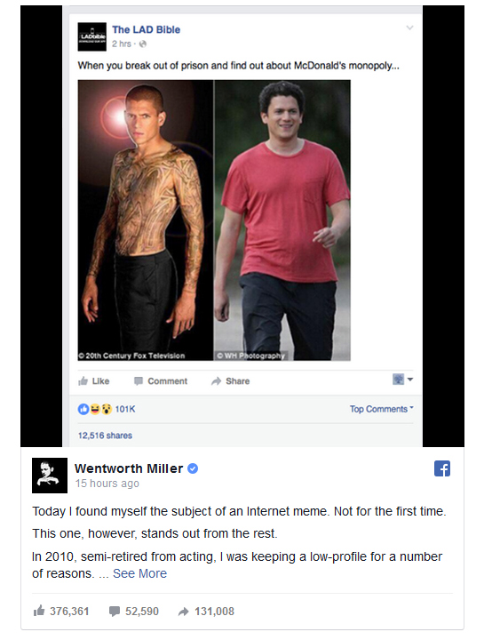 Wentworth Miller Shuts Down Fat-Shaming Meme With Powerful Open Letter About Depression And Suicide