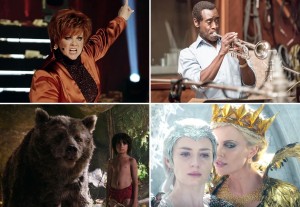 Above (Clockwise): Melissa McCarthy in The Boss, Don Cheadle in Miles Ahead, Emily Blunt and Charlize Theron in The Huntsman: Winter’s War and Neel Sethi in The Jungle Book