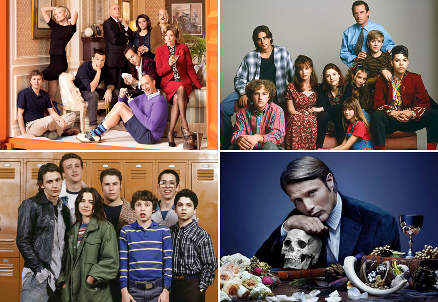Above (clockwise): Arrested Development, My So Called Life, Hannibal and Freaks and Geeks