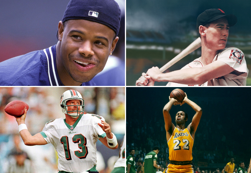 Above (top): Ken Griffey Jr. and Ted Williams/ Above (bottom): Dan Marino and Elgin Baylor